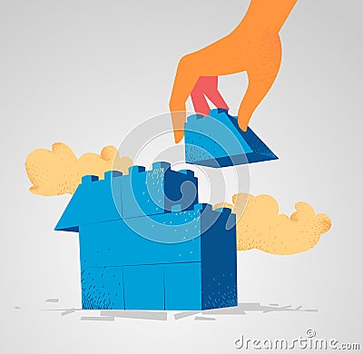 Lego blocks to be assembled to build a house Vector Illustration