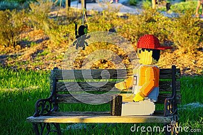 Lego boy and spider (Halloween decoration) at Legoland florida Editorial Stock Photo