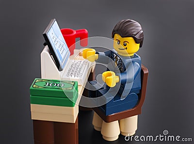 Lego businessman and his working place Editorial Stock Photo