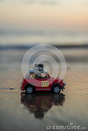 lego car mini cooper ride on the beach Editorial Stock Photo