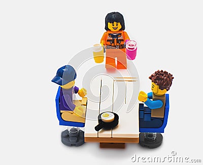 Lego constructor personages, at pub Editorial Stock Photo