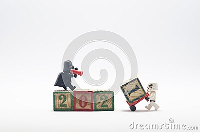 lego darth vader and storm trooper celebrating year 2021. Editorial Stock Photo