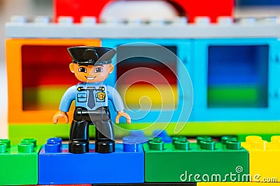 Lego Duplo policeman figure. Editorial Stock Photo