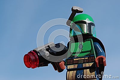 Lego Minecraft large action figure of skeleton archer looking forward in spring morning sunshine. Editorial Stock Photo