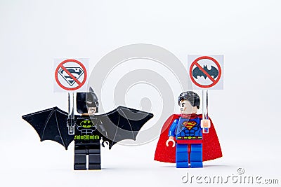 LEGO minifigure Batman and Superman . Editorial Stock Photo