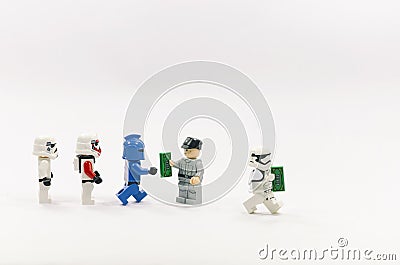 Lego starwars trooper line up for salary. Editorial Stock Photo
