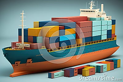 Lego toy constructor container ship, selective focus. Generative AI Stock Photo