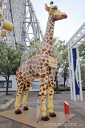 Giraffe model at the gate of Legoland Osaka Editorial Stock Photo