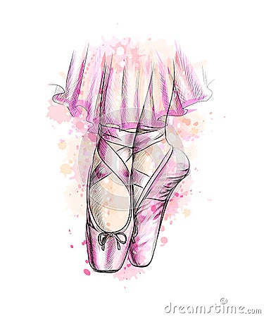 Legs of ballerina in ballet shoes from a splash of watercolor Vector Illustration