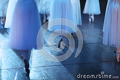 Legs of ballet dancers corps de ballet in pointe shoes Stock Photo