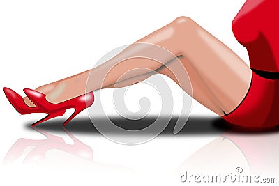 Legs of beautiful young woman with red heels Stock Photo