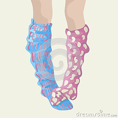 Legs in different golfs. Destky direct mistake. Different pattern. Vector illustration Vector Illustration