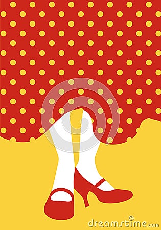 Legs of flamenco dancer and typical Spanish polka dot dress. Stock Photo