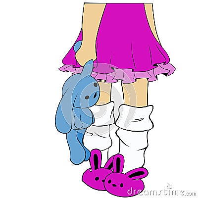 Legs girl in pink slippers Vector Illustration