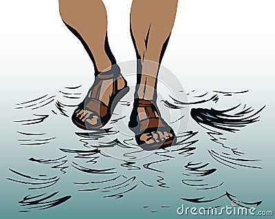 Legs walk on the water. Vector drawing Vector Illustration