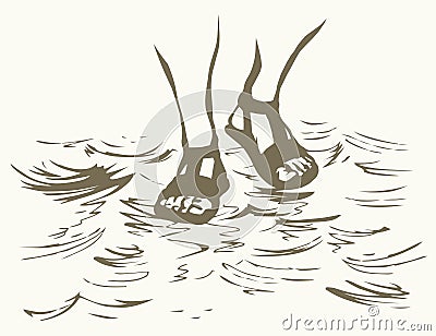 Legs walk on the water. Vector drawing Vector Illustration