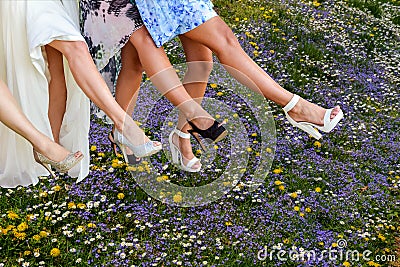 Legs of women line dancing Stock Photo