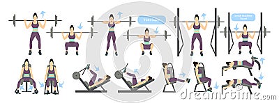 Legs workout with machines. Vector Illustration