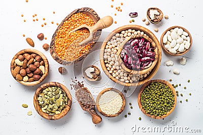 Legumes. seeds and nuts on white Stock Photo