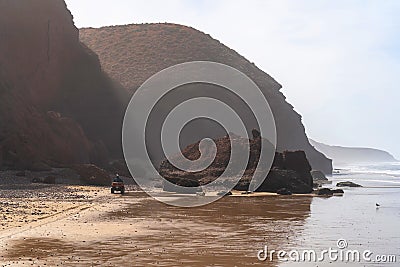 Legzira Beach Geological Structure, Red Arches Composition, Morocco Coast, Marocco Legzira Rocks Stock Photo