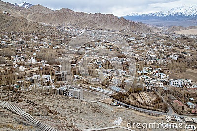Leh Ladakh city view from Shanti Stupa Stock Photo