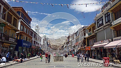 A tourist pedestrian street in the city in the mountains Editorial Stock Photo