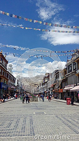 Tourist pedestrian street in the city in the mountains Editorial Stock Photo