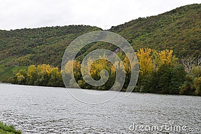 autumn colors on island at Schleuse Lehmen Stock Photo