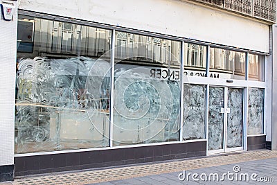 LEICESTER, ENGLAND- 3 April 2021: Closed store in Leicester city centre Editorial Stock Photo