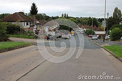 Halifax drive, leading to Red Hill Way, Residential Street, Leicester Editorial Stock Photo