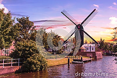 Leiden Inhouse City Windmill Stock Photo