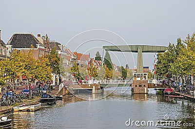 Leiden Oude Vest canal and brdige Editorial Stock Photo