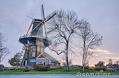 Leiden windmill at sunset Editorial Stock Photo