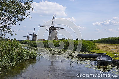 Molendriegang, three windmills, in the area of Leidschendam Editorial Stock Photo