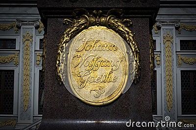 Leipzig Alte Boerse Goethe Monument Architecture Historical Figure Statue Author Famous Tourism Travel Closeup Name Building Editorial Stock Photo