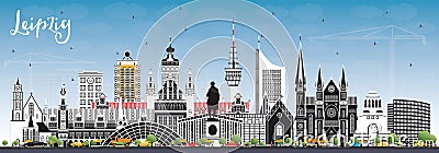 Leipzig Germany City Skyline with Gray Buildings and Blue Sky. Stock Photo