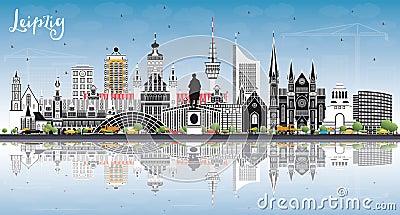 Leipzig Germany City Skyline with Gray Buildings, Blue Sky and R Stock Photo