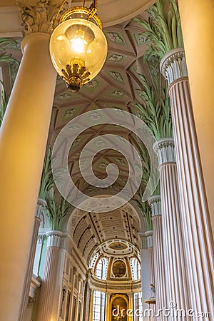 Leipzig Germany - May 3 2019: Interior of the Nikolaikirche Evangelical Church in Leipzig where peace demonstration that led ton Editorial Stock Photo