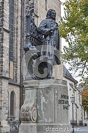 Statue of Johann Sebastian Bach, world famous music composer, at St Thomas Church in Leipzig, Germany Editorial Stock Photo