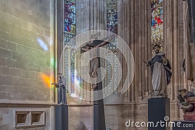 View of the statues inside the Gothic church on the Monastery of Batalha, Mosteiro da Batalha, literally the Monastery of the Editorial Stock Photo