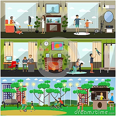 Leisure activity with father vector illustration in flat style Vector Illustration