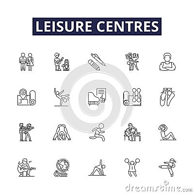Leisure centres line vector icons and signs. centres, recreation, activity, sport, center, club, swimming, gym outline Vector Illustration