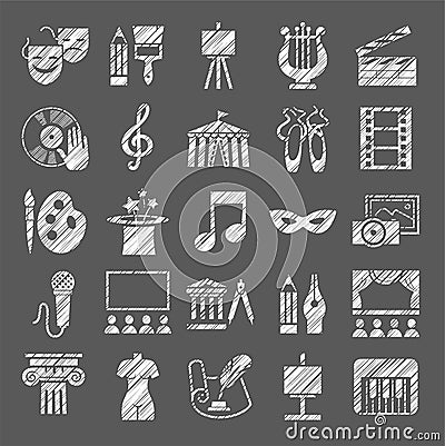 Culture and art, icons, shading pencil, white, vector. Vector Illustration