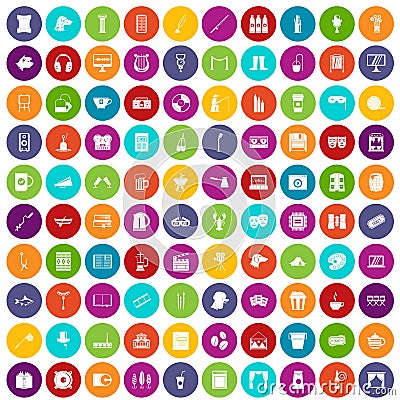 100 leisure icons set color Vector Illustration