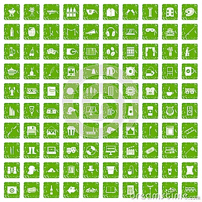 100 leisure icons set grunge green Vector Illustration