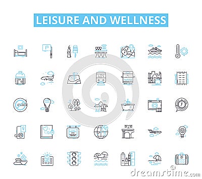 Leisure and wellness linear icons set. Relaxation, Meditation, Yoga, Spa, Massage, Exercise, Fitness line vector and Vector Illustration