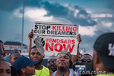 Images taken of peaceful protesters at the 2nd lekki Tollgate take Editorial Stock Photo