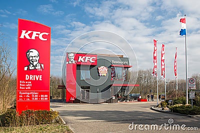 Car park near Dutch motorway with KFC fastfood restaurant Editorial Stock Photo