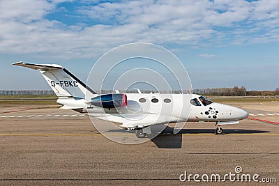 Dutch Lelystad Airport with private Cessna Citation Mustang at runway Editorial Stock Photo