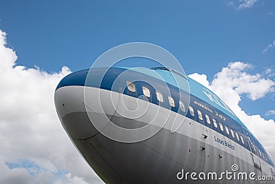 Lelystad, Netherlands. July 2022. The nose section of Boeing 747. Editorial Stock Photo